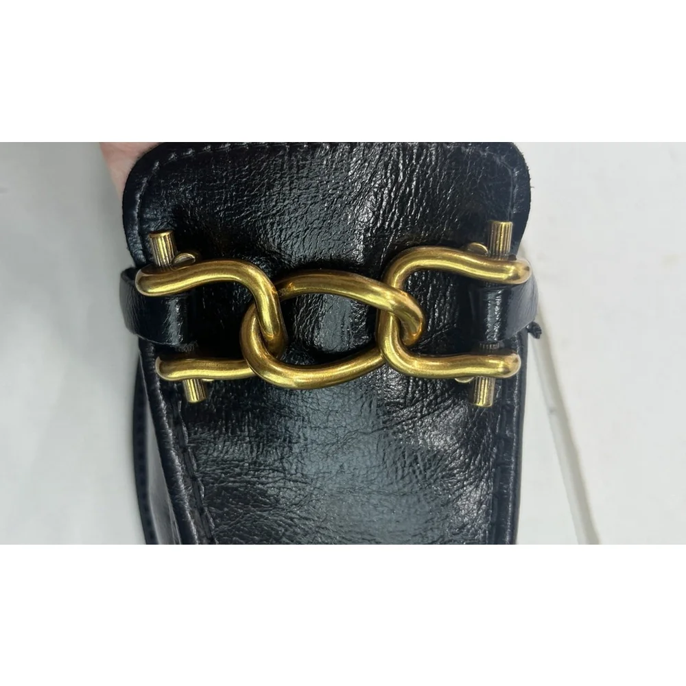Steve Madden Womens Black Leather Loafer Shoes Gold Chain Size‎ 9.5M Office